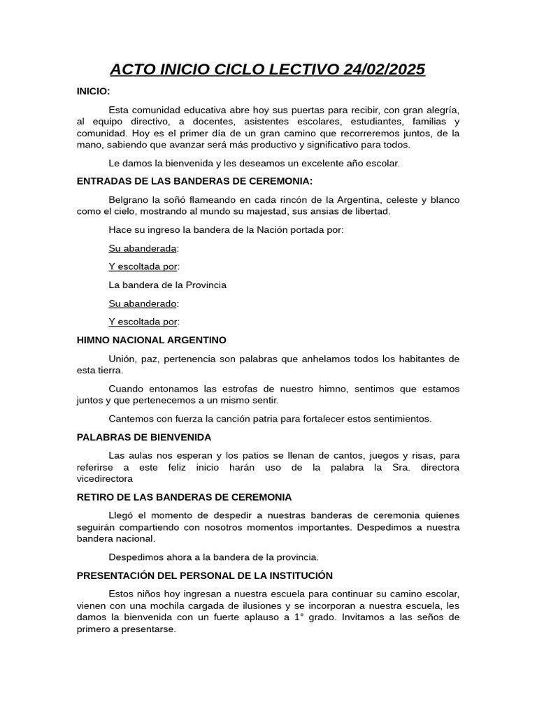 Acto de Inicio Ciclo Lectivo 2025 | PDF