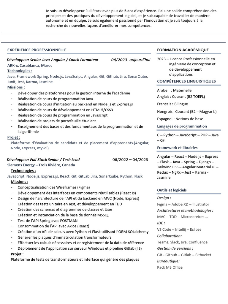 Développeur Full Stack Senior Expérimenté | PDF | Java (Langage de ...