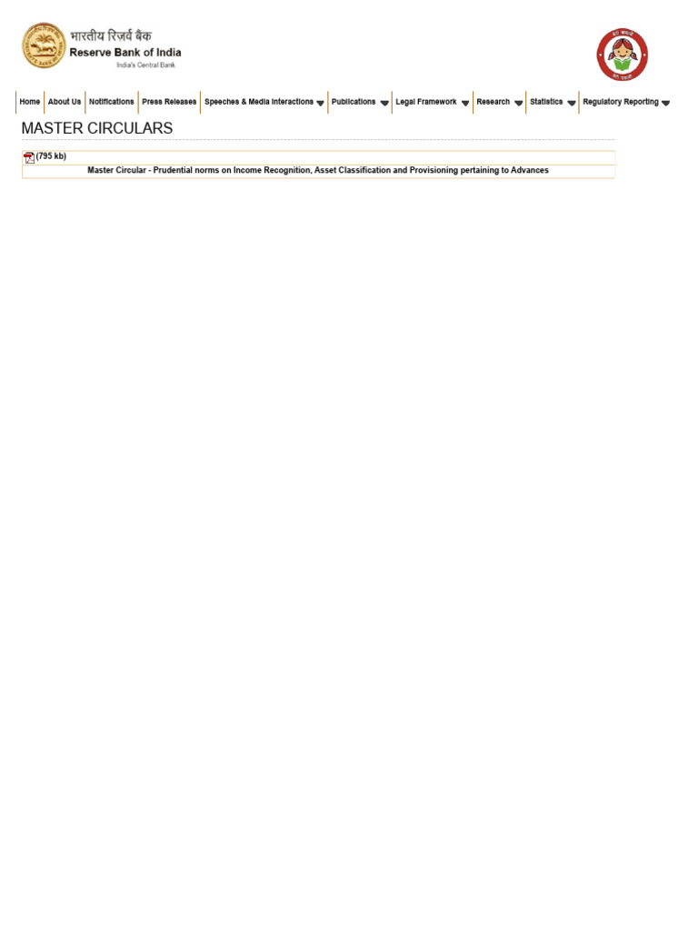 Latest Master Circular of RBI | PDF | Banks | Finance & Money Management