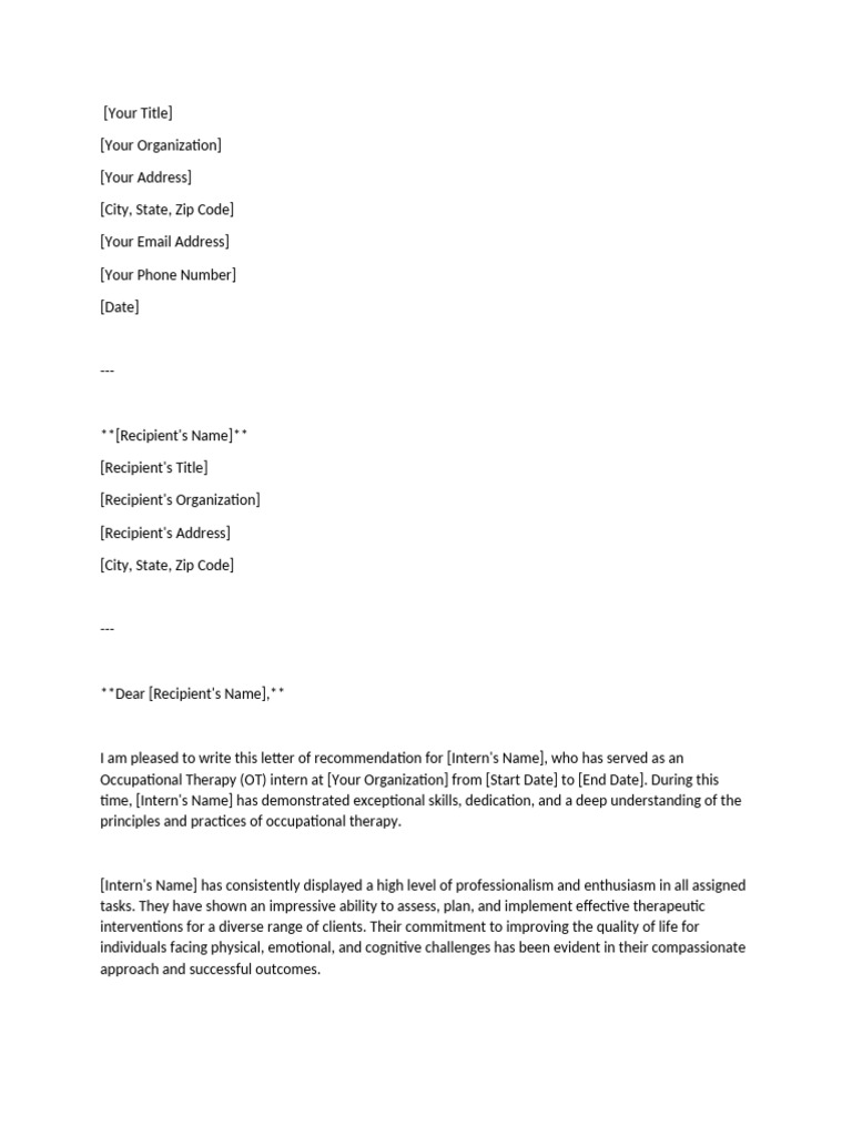 OT Intern Recommendation | PDF | Occupational Therapy | Behavioural ...