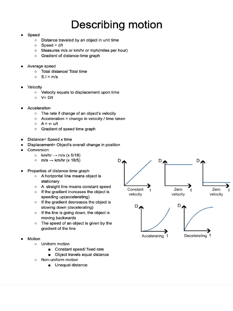 Motion Chapter Notes - Physics For GCSE - IGCSE - Year 11 PDF Download ...