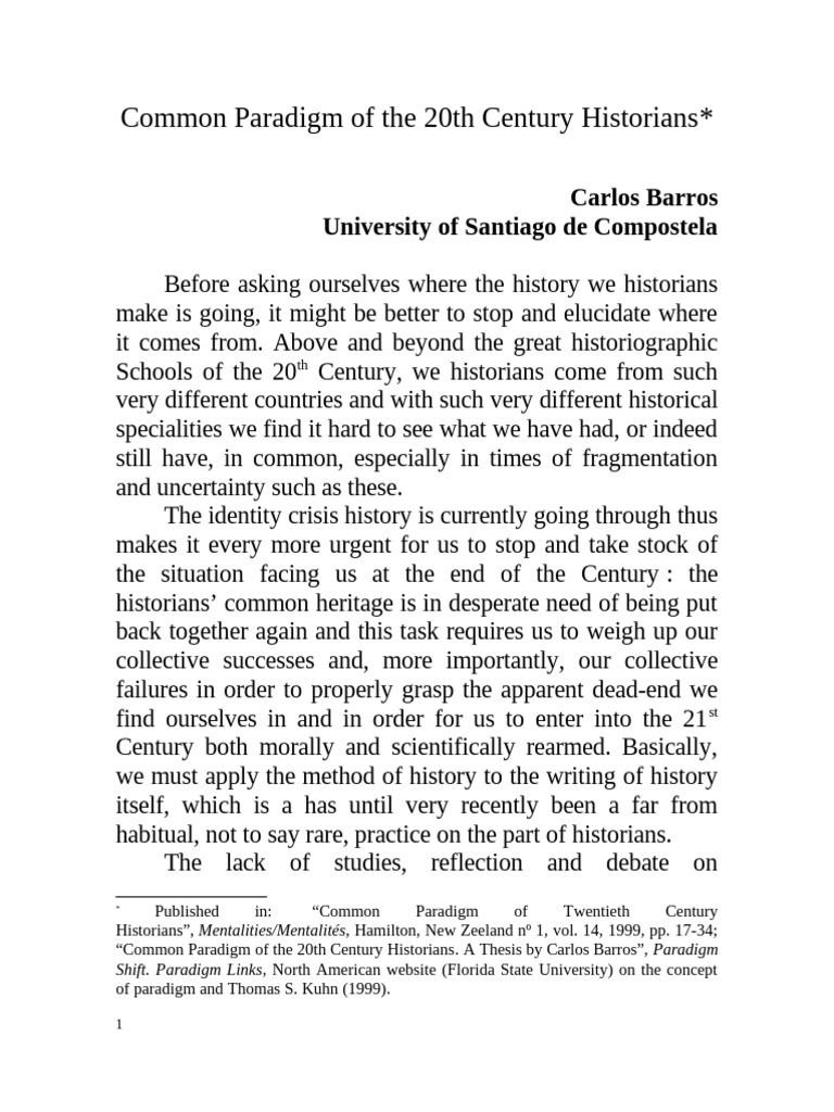 Common Paradigm of The 20th Century Historians | PDF | Science | Paradigm