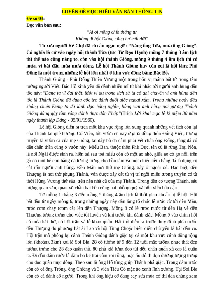 Luyện Đề Đọc Hiểu Văn Bản Thông Tin | PDF