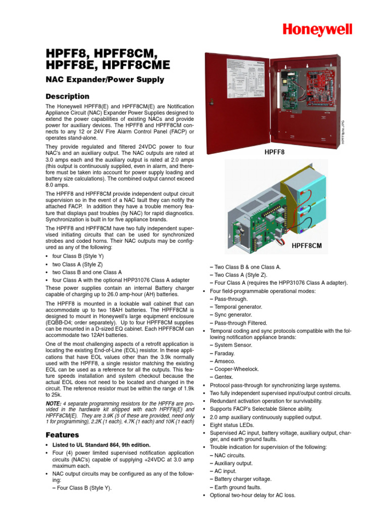 Honeywell HPFF8 NAC Expander Power Supply | PDF | Electric Power ...