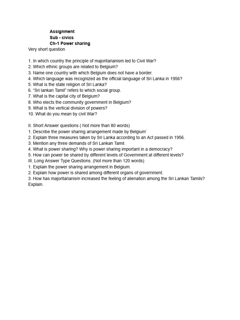 Ch1 Civics Class X Assignment | PDF