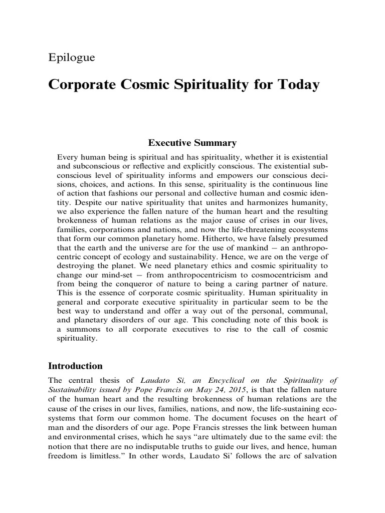 Corporate Cosmic Spirituality For Today: Epilogue | PDF | Spirituality ...