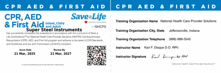 CPR Aed First Aid Certification Course Card | PDF