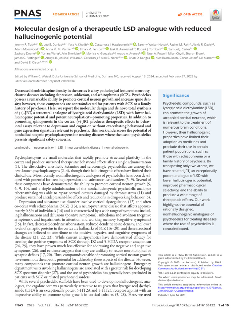 Nonhallucinogenic LSD Analogue JRT | PDF | Schizophrenia | Psychedelic ...