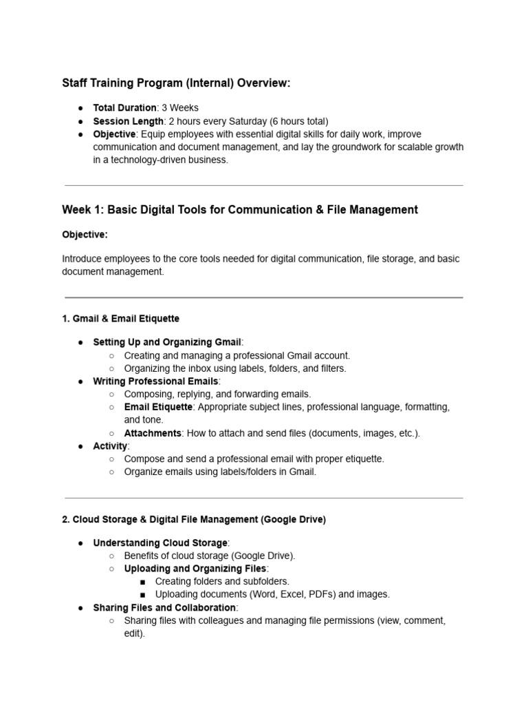 Employee Digital Skills Training Overview | PDF | Microsoft Excel ...