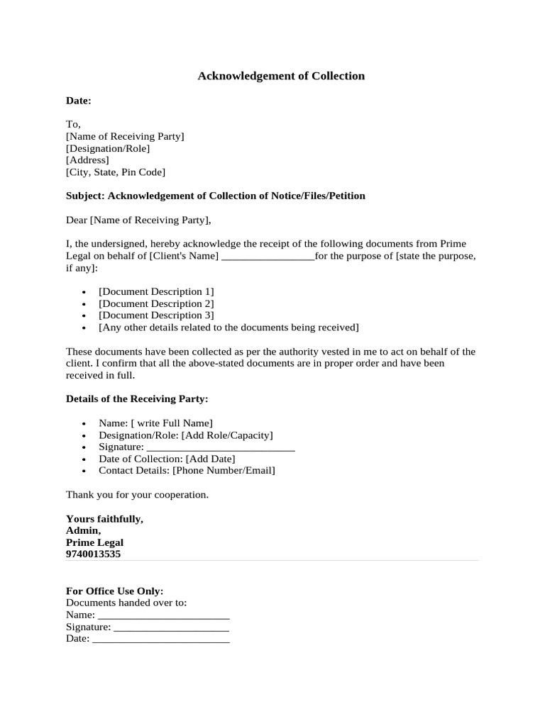 Acknowledgement of Document Collection | PDF
