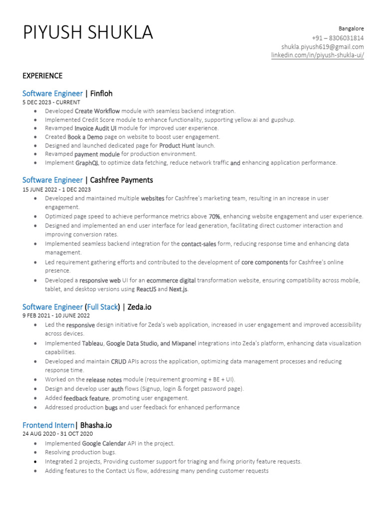 Piyush Shukla: Software Engineer Profile | PDF | Software Engineering ...