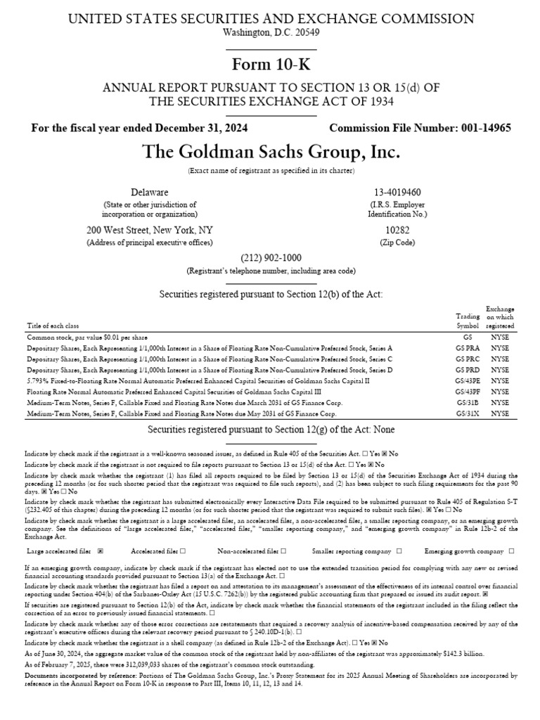 Goldman Sachs 2024 Annual Report 10-K | PDF | Derivative (Finance ...