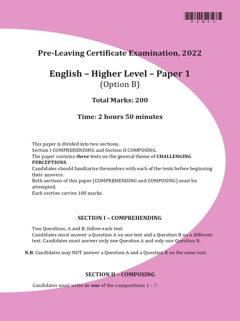 Higher Level English Exam Paper 1 | PDF