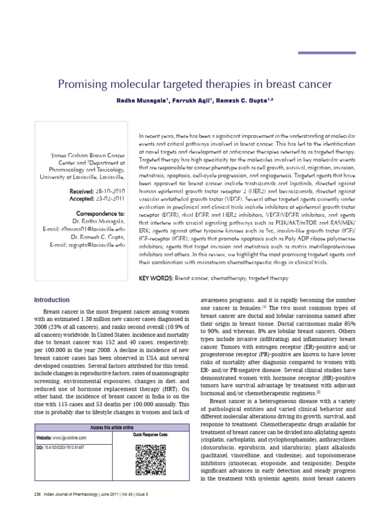 Promising Molecular Targeted Therapies in Breast Cancer | PDF ...
