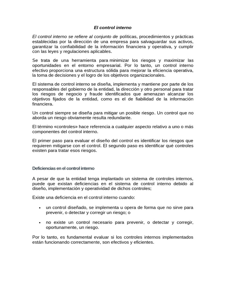Control Interno: Riesgos y Deficiencias | PDF | Ingeniería de ...