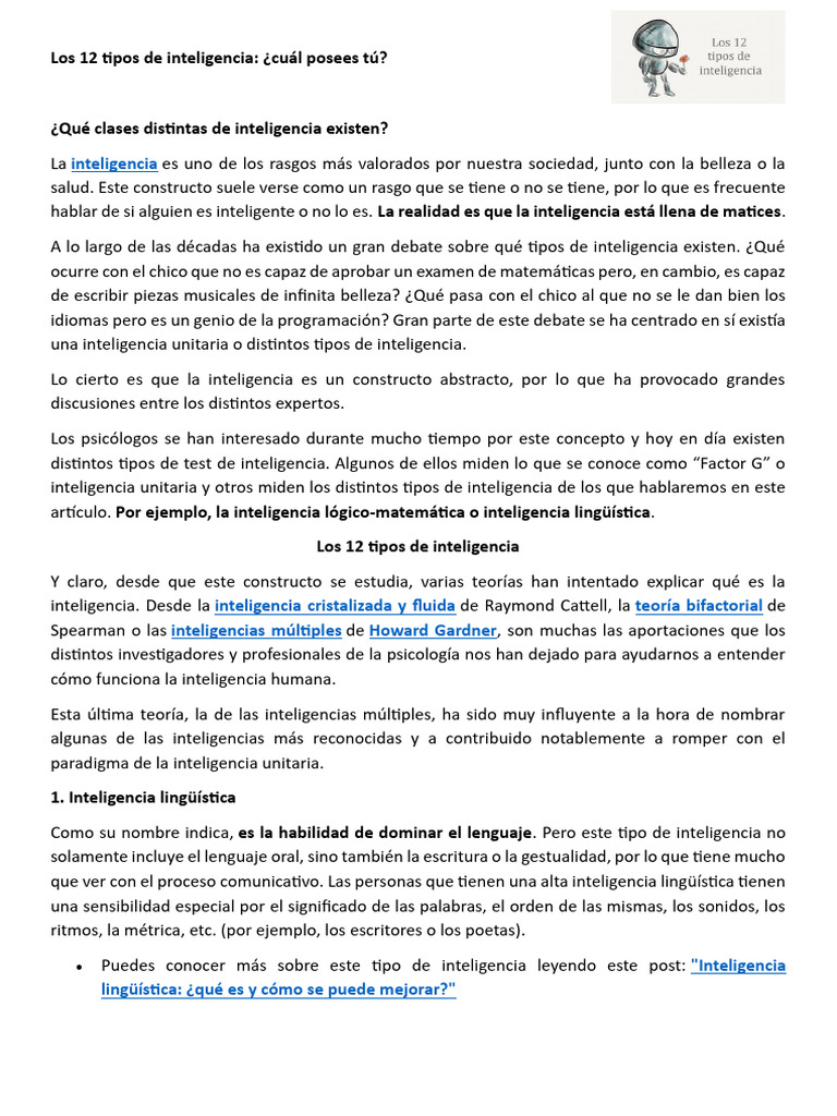 Tipos De Inteligencia Los 12 Tipos De Inteligencia Que Existen – WKEB