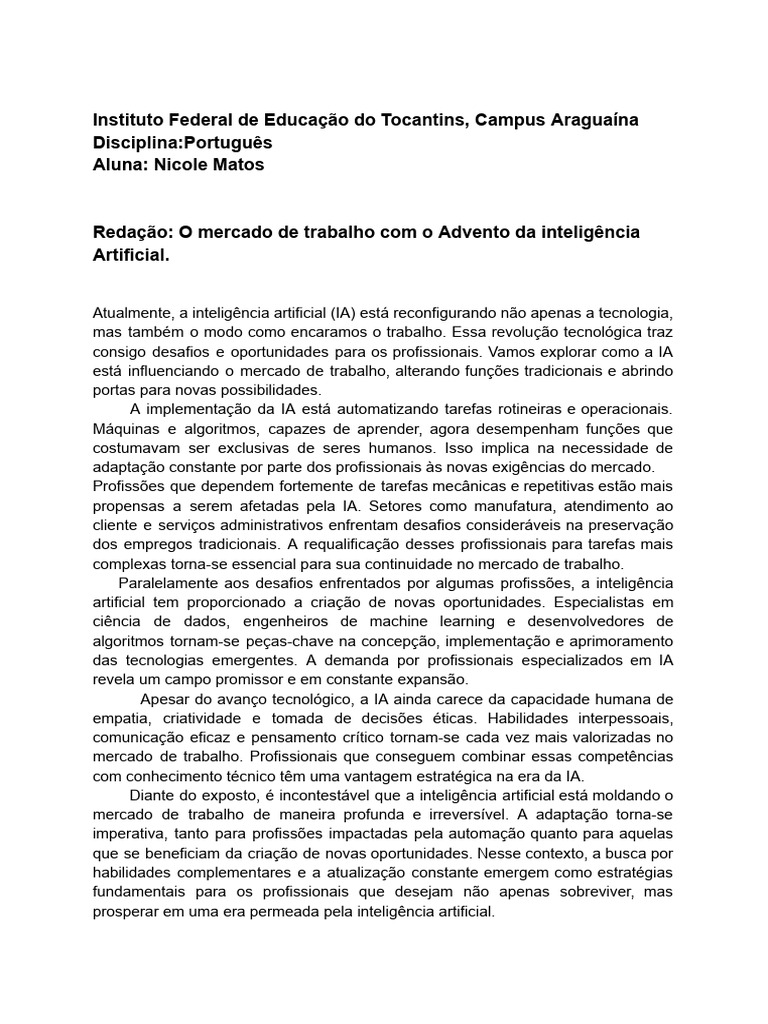 Impactos da IA no Mercado de Trabalho | PDF | Inteligência artificial ...