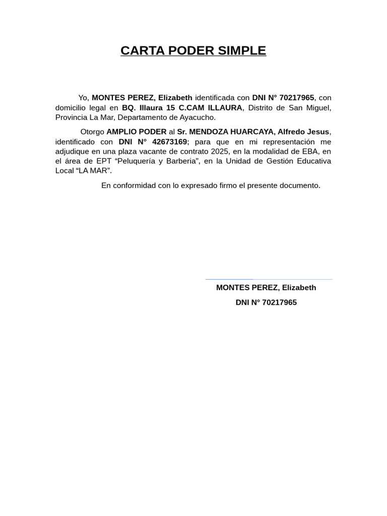 Carta Poder para Adjudicación EBA | PDF