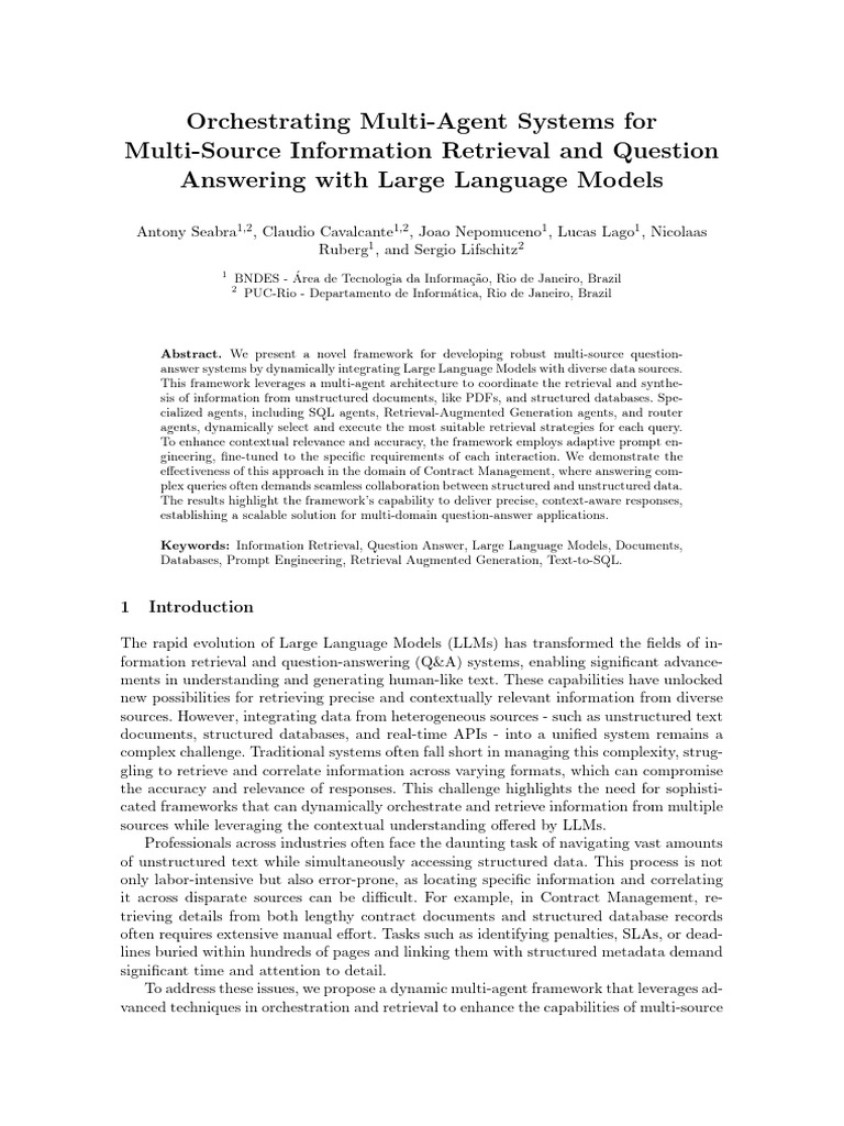 Multi-Agent Framework for Q&A Systems | PDF | Databases | Information ...
