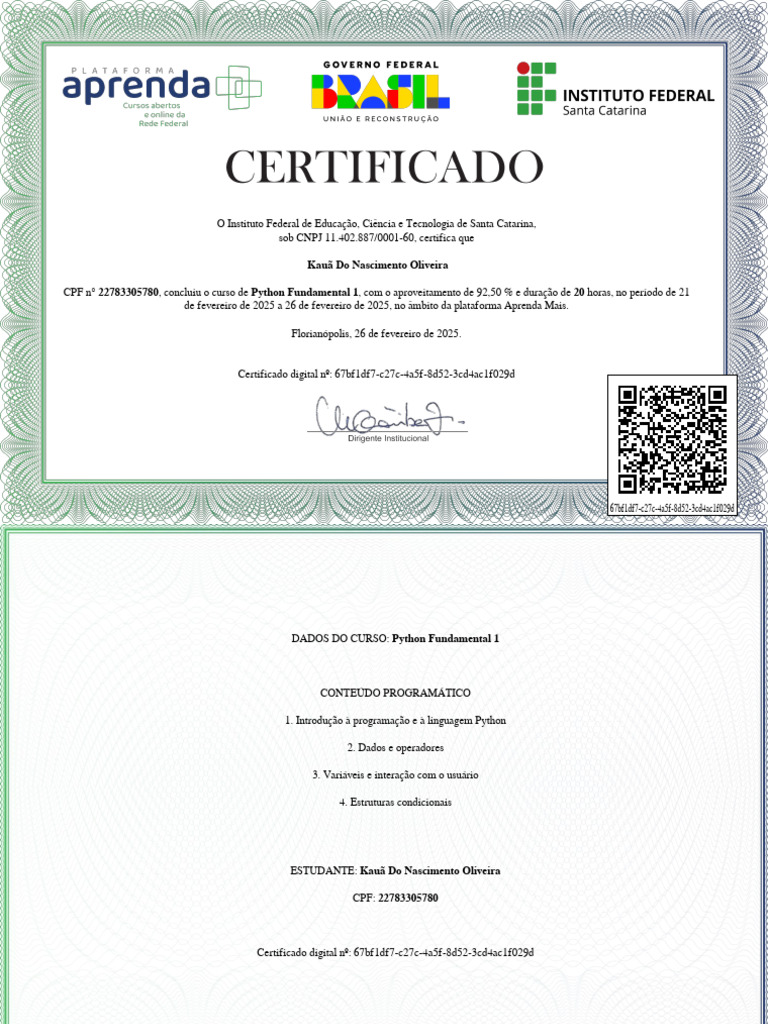 Certificado de Curso Python Fundamental | PDF