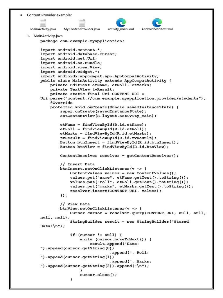 Java Content Provider Example | PDF | Android (Operating System) | Java ...