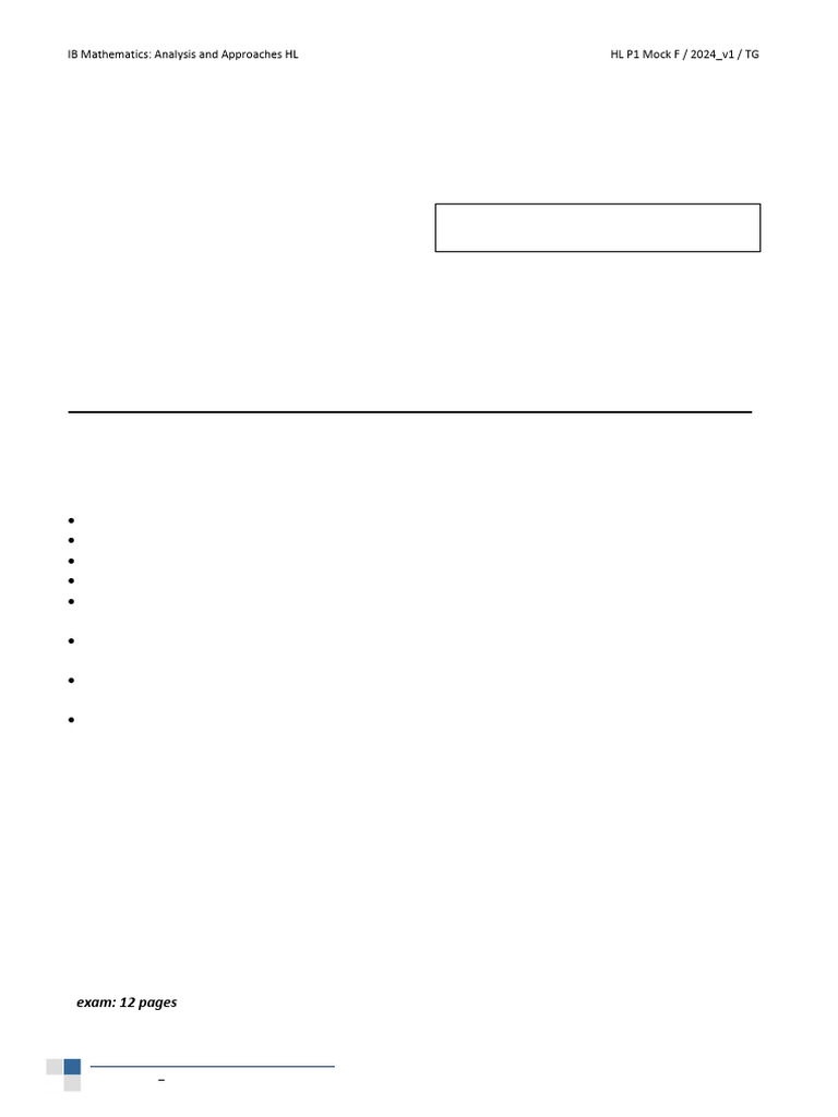 IB Math Analysis HL Paper 1 Mock 2024 | PDF | Mathematics | Function ...