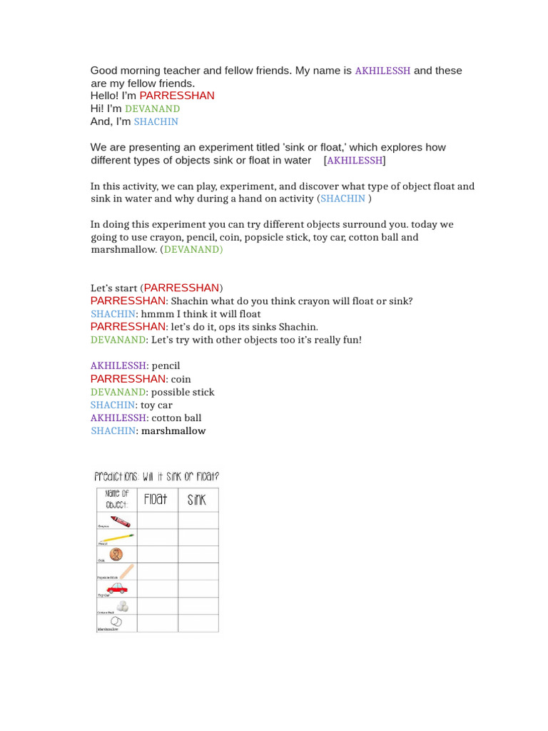 Sink or Float Experiment Explained | PDF