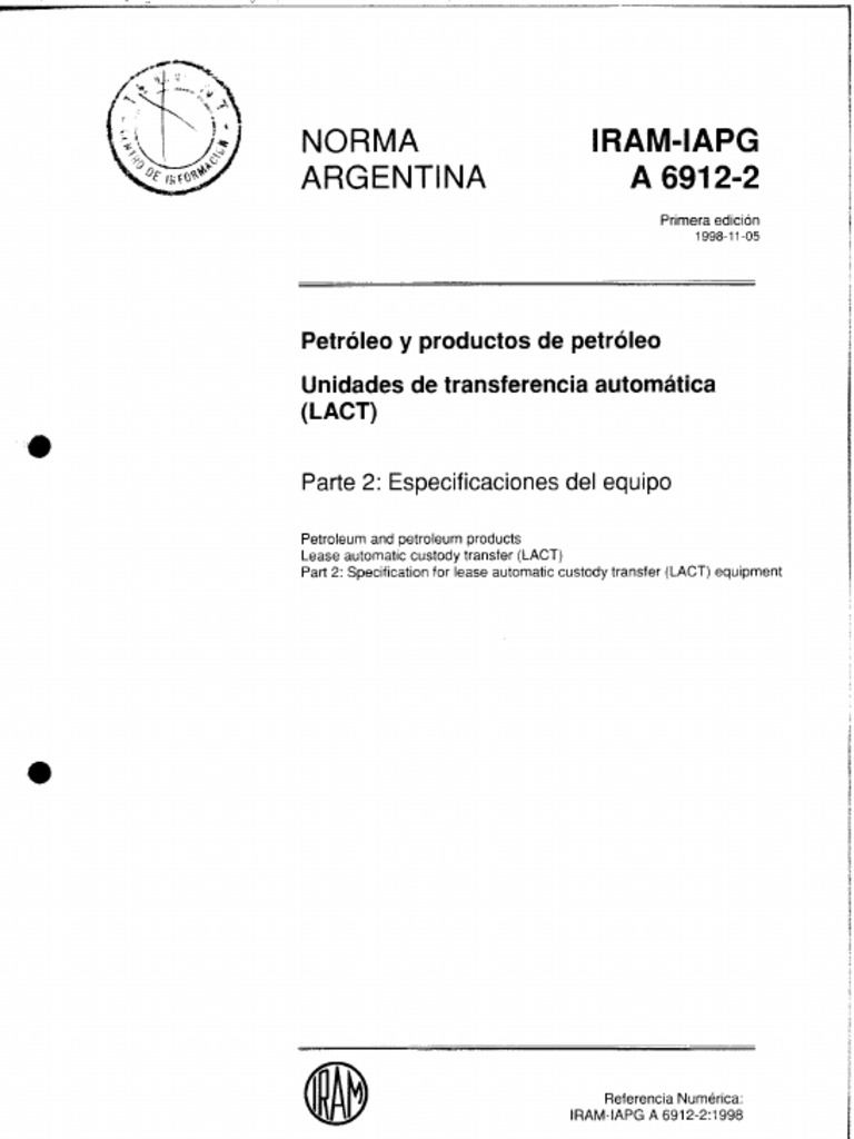 IRAM-IAP A 6912-2 - Unidades LACT Especificaciones de Equipo | PDF