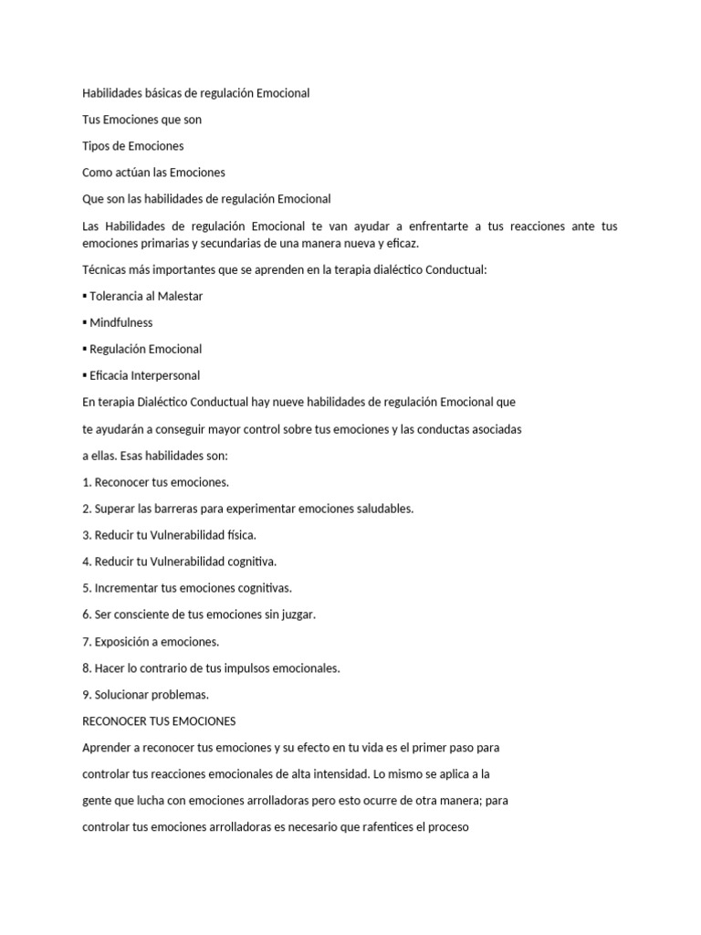 Habilidades Clave en Regulación Emocional | PDF | Las emociones ...