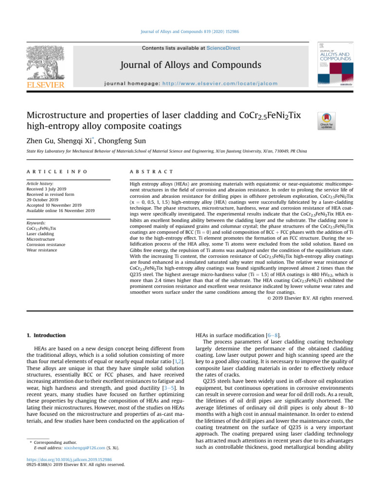 Laser Cladding and CoCr2.5FeNi2Tix High-Entropy Alloy Composite ...