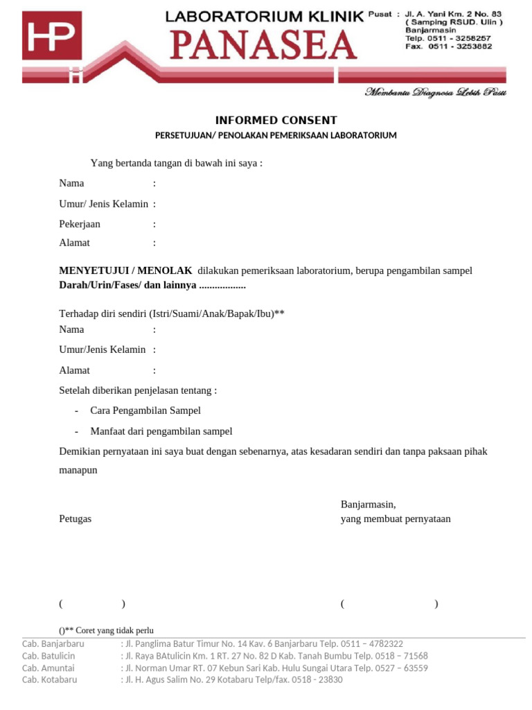 Surat Persetujuan Informed Consent Lab | PDF