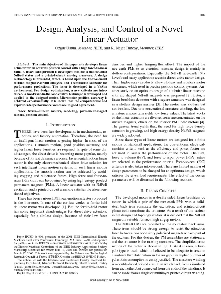 Novel Linear Actuator Design and Control | PDF | Electric Motor ...