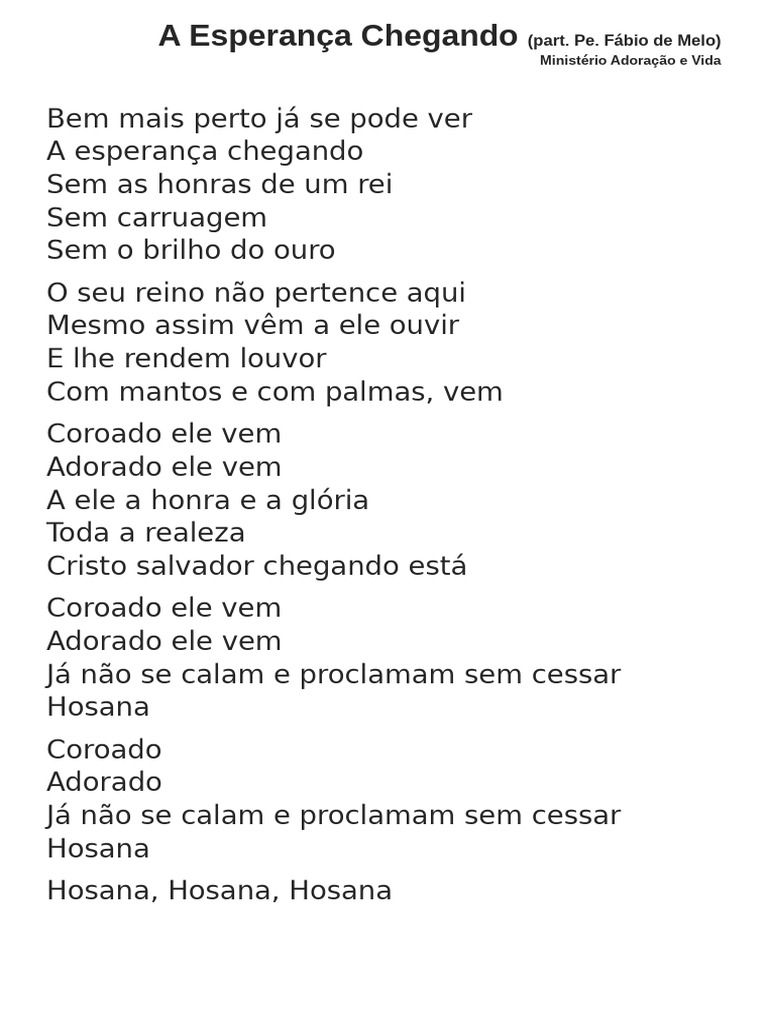 A Esperança Chegando: Letra e Significado | PDF