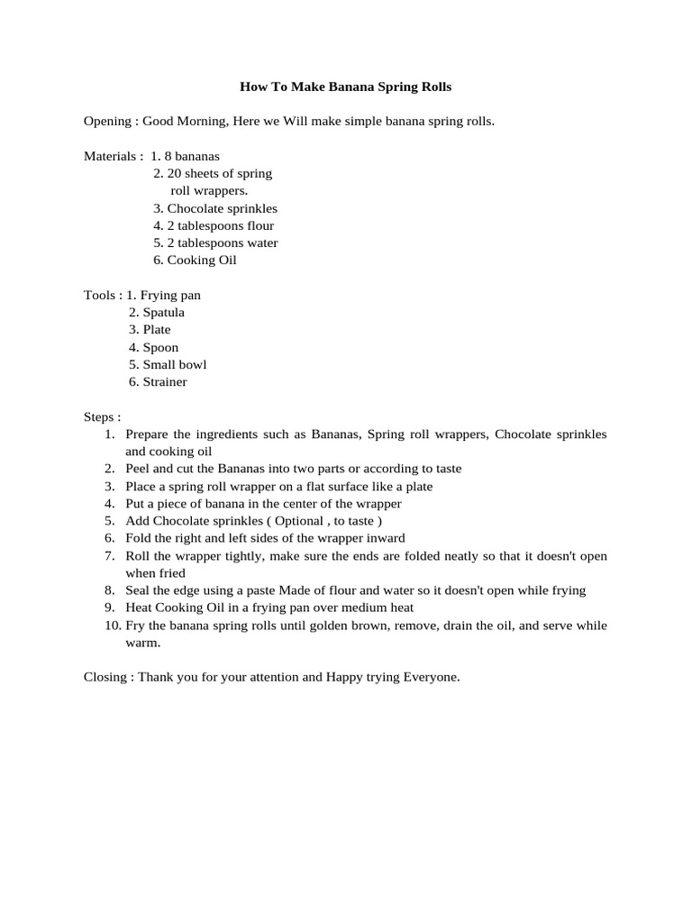 Easy Banana Spring Rolls Recipe | PDF