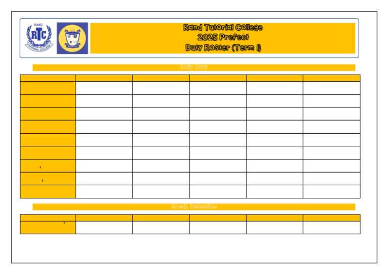 Duty Roster Term 1 (Edited) | PDF