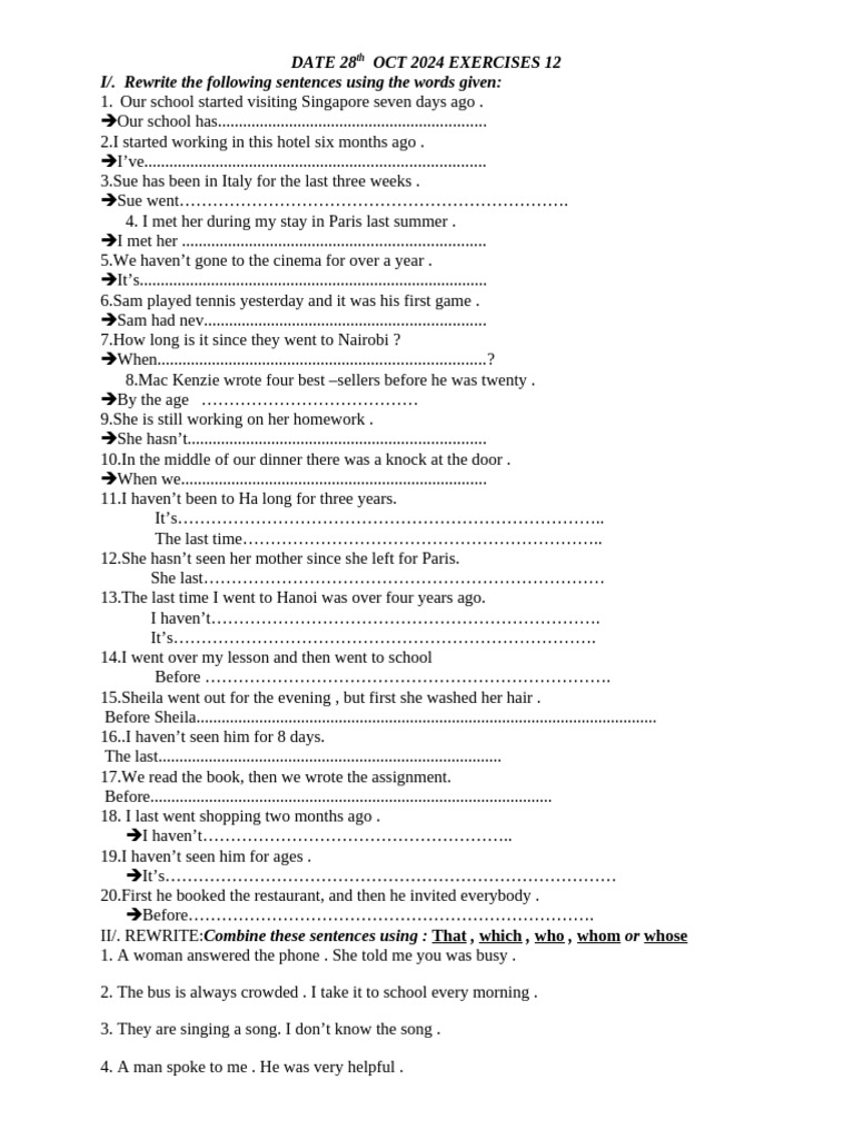 English Sentence Rewriting Exercises | PDF | Wedding | Bride