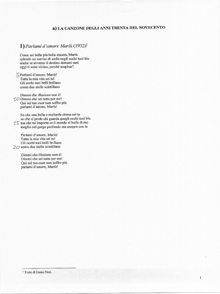 Antologia Testi Per Canzone | PDF