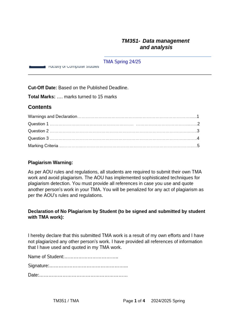 TM351 - Spring 2025 - TMA - Other Branches | PDF | Statistics | Methodology