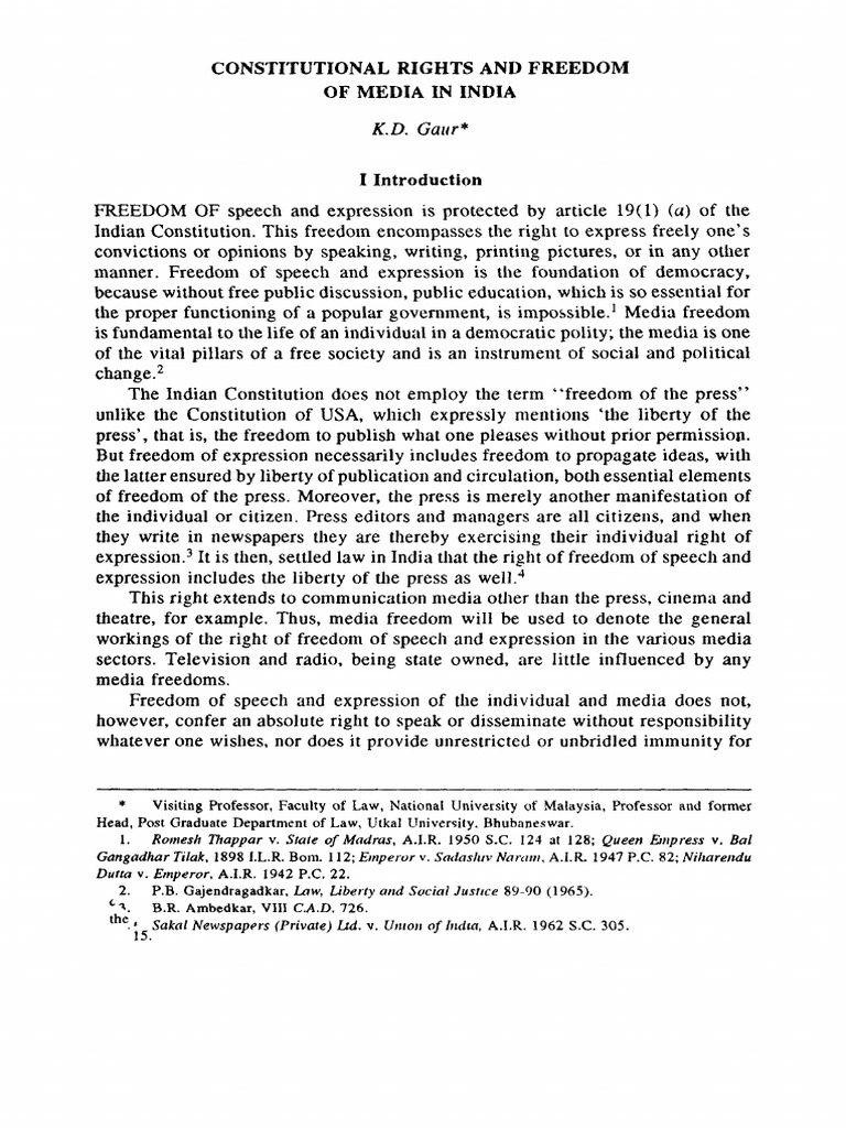 Media Freedom and Rights in India | PDF | Censorship | Justice