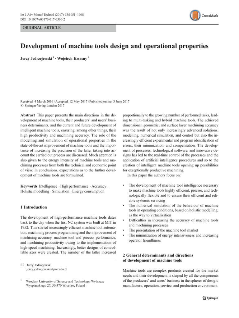 Development of Machine Tools Design and Operational Properties | PDF ...