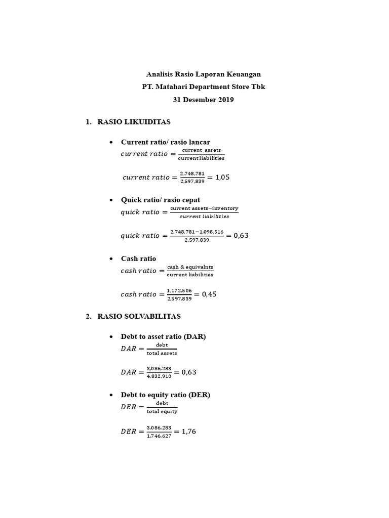 Analisis Rasio Laporan Keuangan Pt. Matahari 2019 | PDF | Equity ...