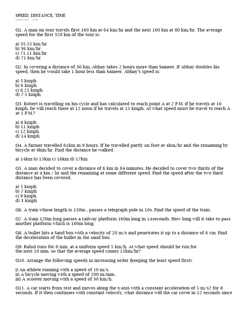 Speed, Distance, and Time Problems | PDF | Speed | Acceleration