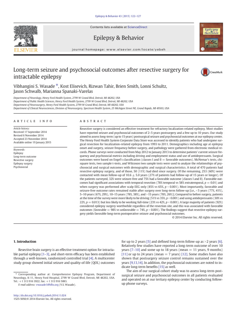 Long-term Outcomes of Epilepsy Surgery | PDF | Epilepsy | Medical ...