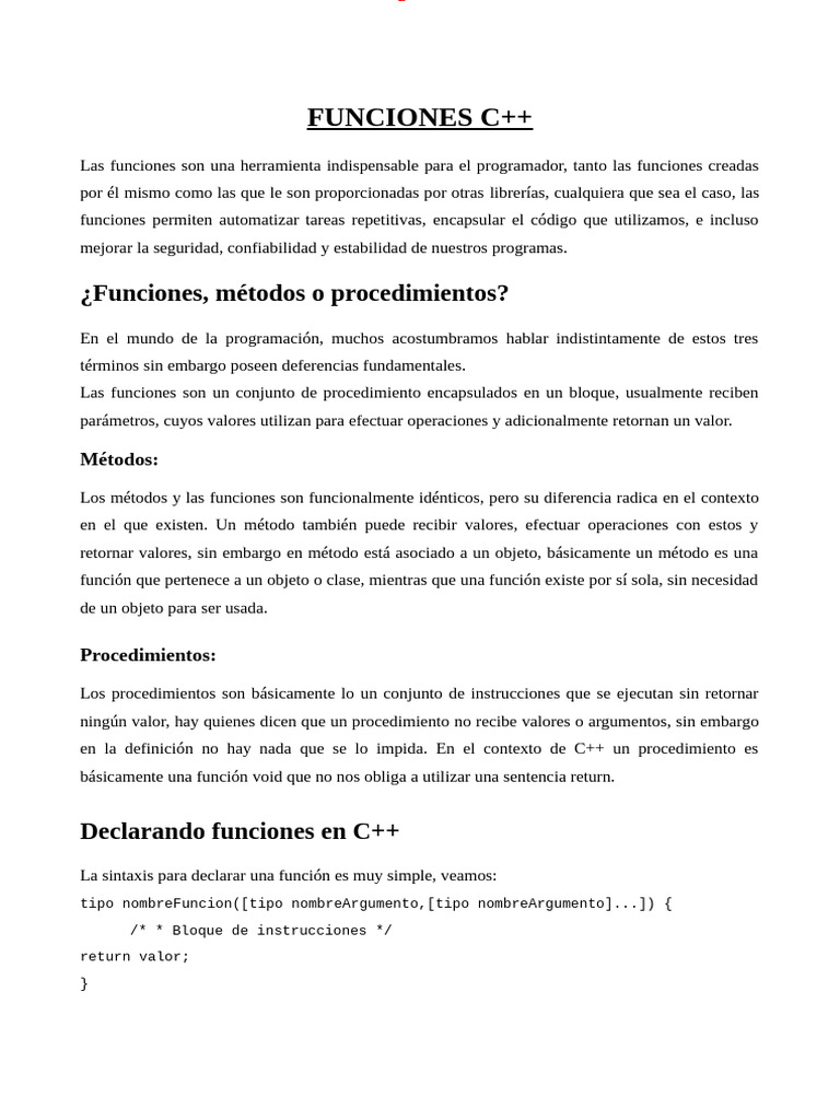 Funciones en C++: Guía Completa | PDF | C ++ | Objeto (informática)