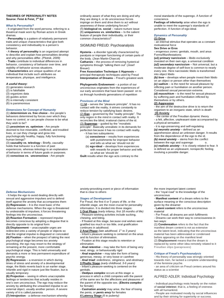 Theories of Personality A4 2 | PDF | Unconscious Mind | Analytical ...