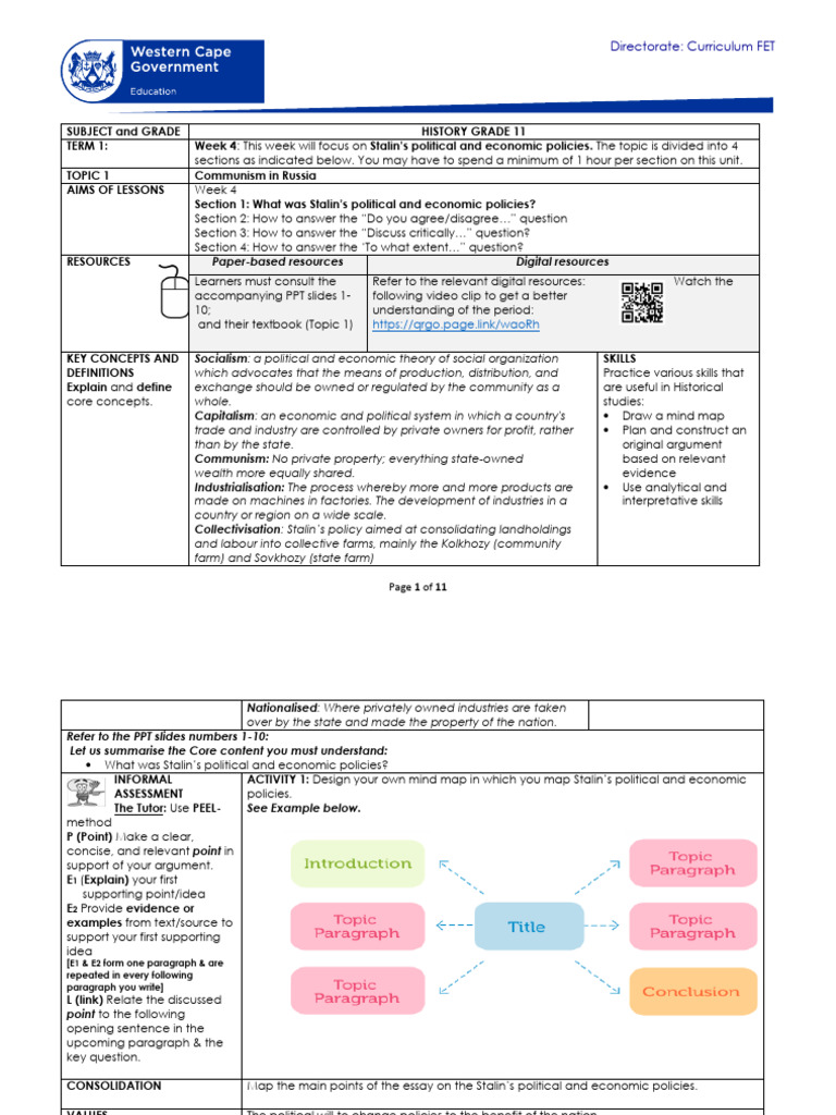 Stalin S Policies Grade 11 History Guide Pdf Essays Argument