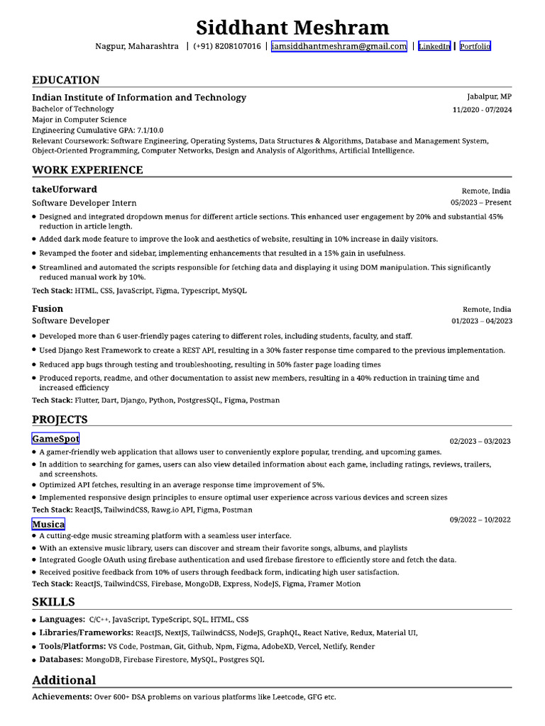 Siddhant Meshram Resume | PDF | Computing | Software Engineering