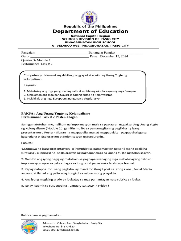 Perfromance Task 2 Poster Slogan | PDF