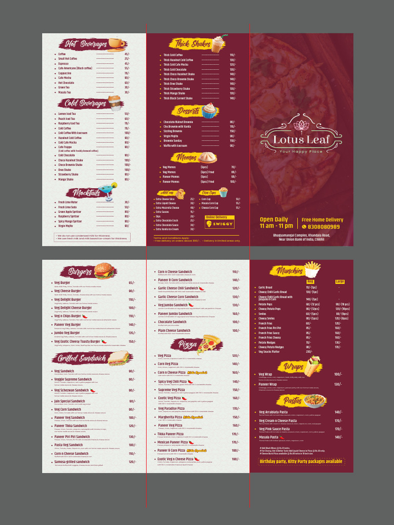 Lotus Leaf Cafe Menu Overview | PDF | Capsicum | Hamburgers