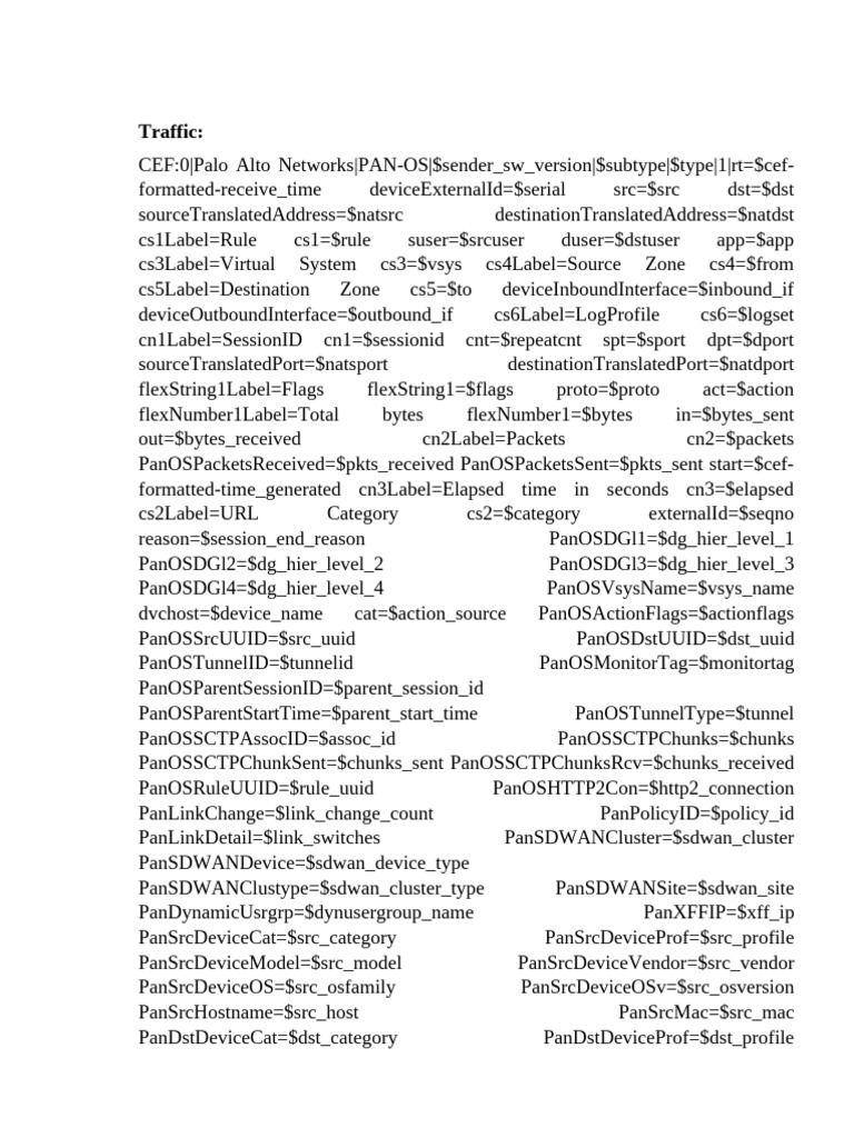 Palo Alto Custom Log Formats Guide | PDF | Telecommunications ...